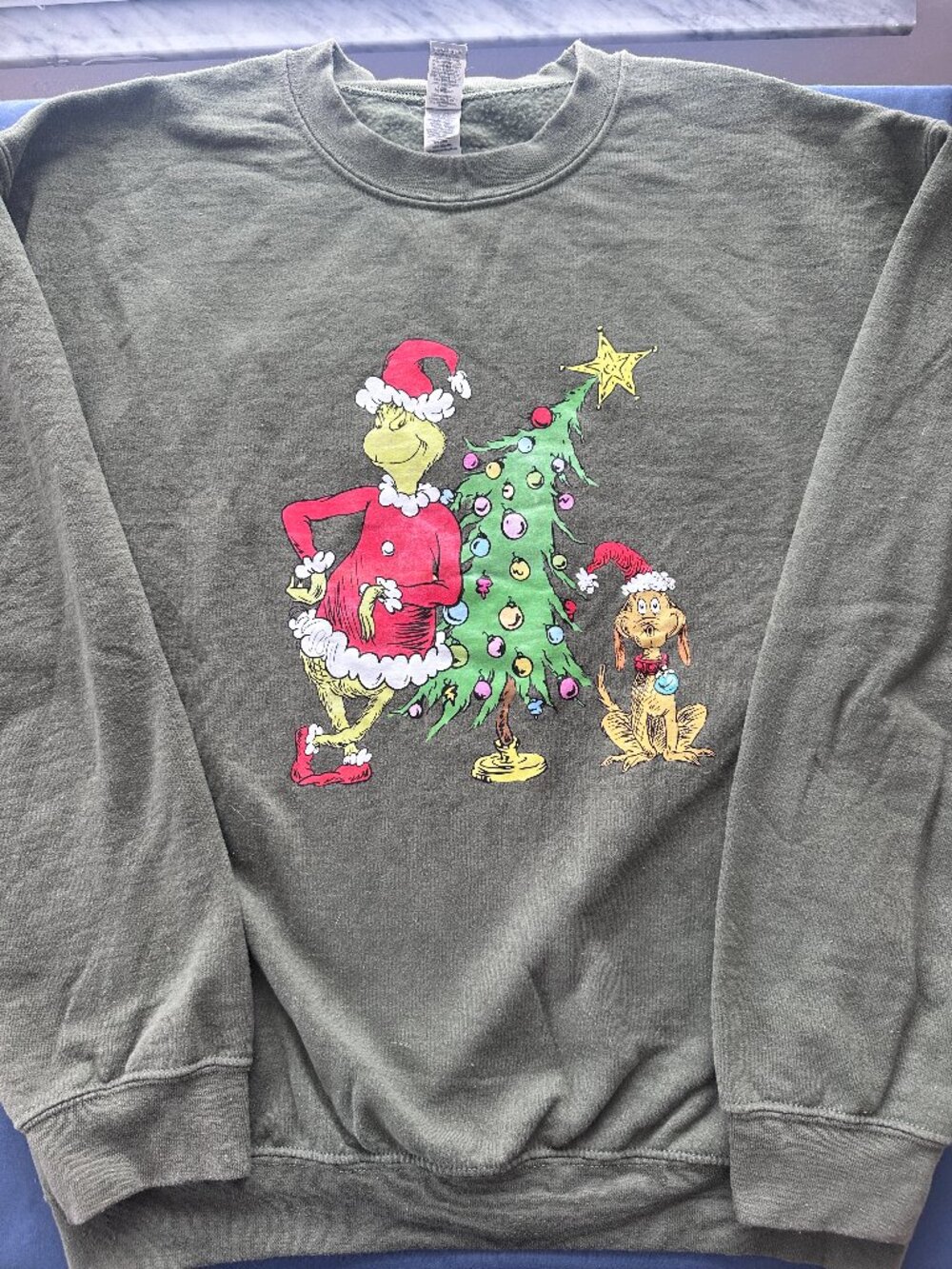 Dr. Seuss The Grinch & Max Christmas Holiday Green Crewneck Sweatshirt Size Medi